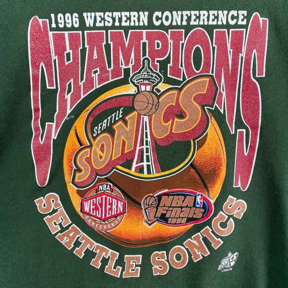 Vtg Seattle Sonics 1996 Western Conference Champions NBA Finals XL Logo 7 Rare - Picture 3 of 14
